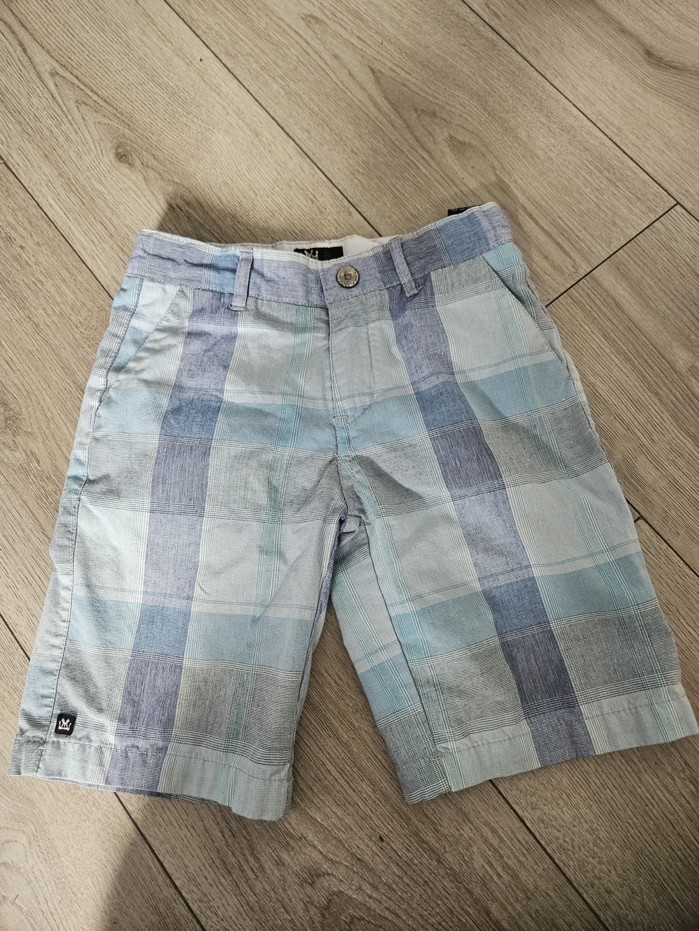 ​MICROS Boys Blue Plaid Flat Front Shorts Size 6